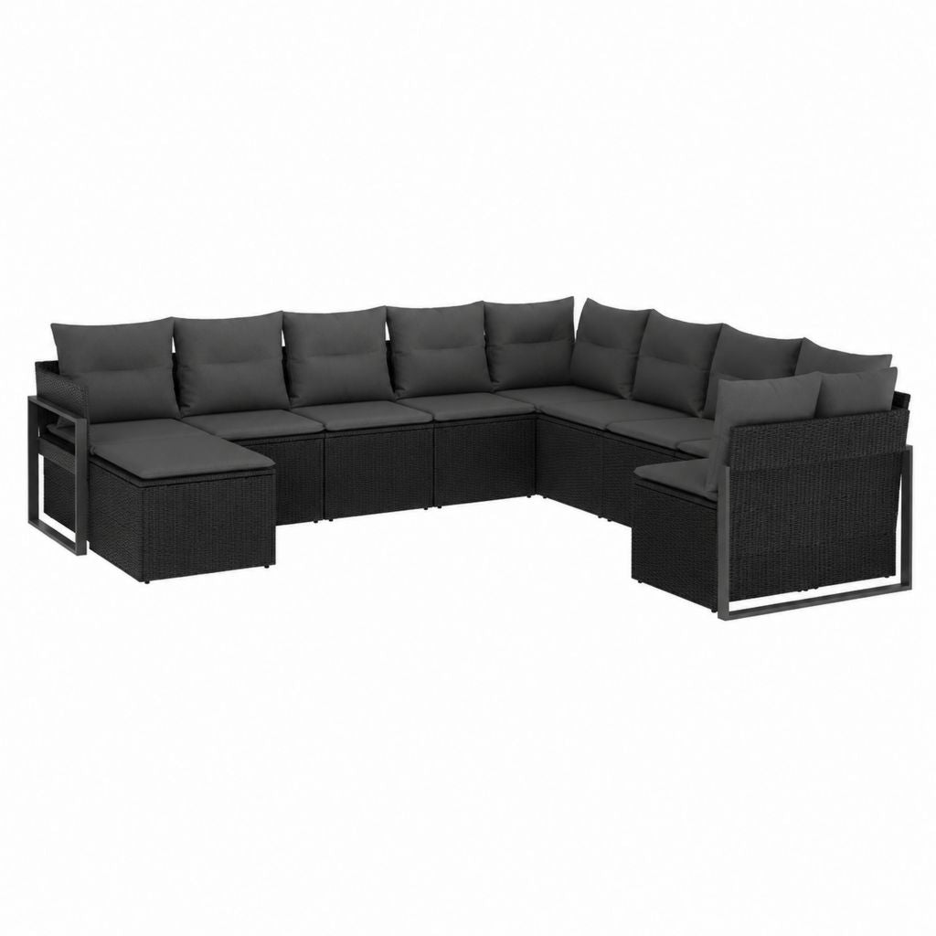 Salon de jardin modulable en U noir en rotin PE avec coussins en polyester 310 x 210 x 70 cm