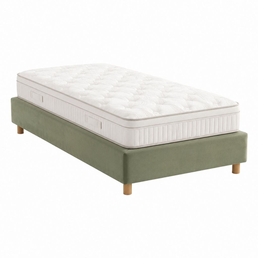 Lit coffre 1 place vert en polyester avec sommier et matelas 90 x 190 cm