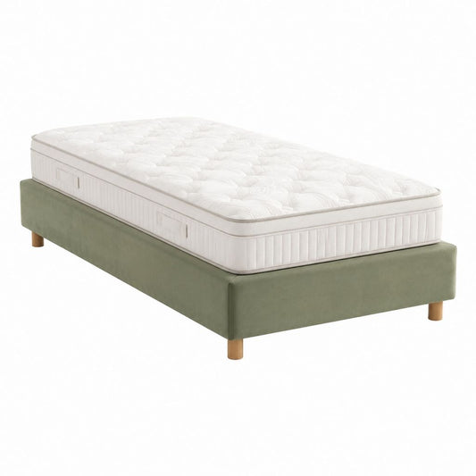 Lit coffre 1 place vert en polyester avec sommier et matelas 90 x 190 cm