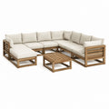 Salon de jardin d'angle 6 places beige et acacia massif en U 290 x 220 x 68 cm