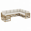 Canapé de jardin d'angle 6 places en L beige avec structure en acacia massif 285 x 220 x 75 cm