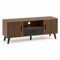 Meuble TV noyer et noir en panneaux de particules 160 x 40 x 60 cm avec 2 portes coulissantes et tiroir