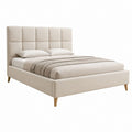 Lit coffre 160 x 200 cm beige rectangulaire en polyester avec tête de lit capitonnée