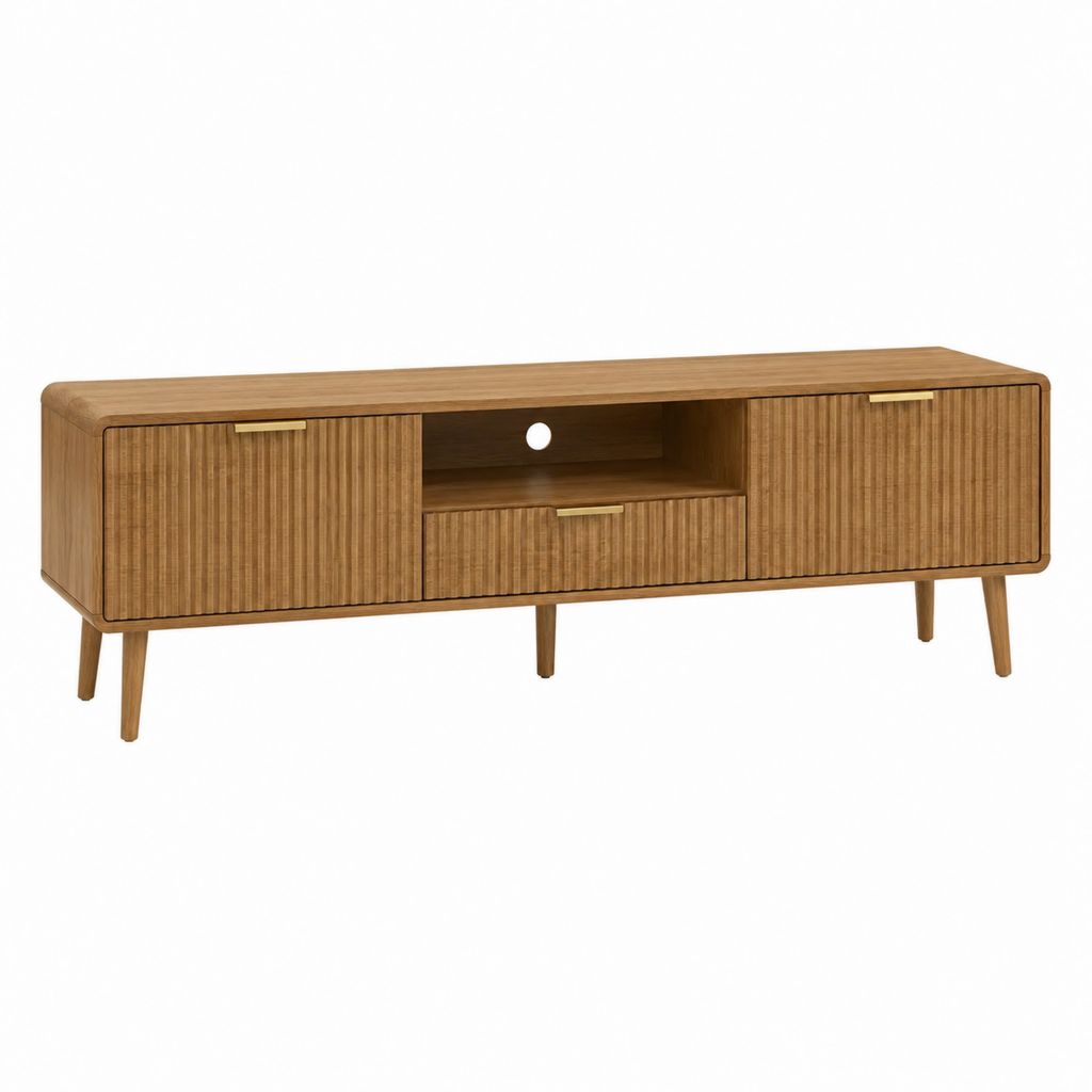 Meuble TV 3 portes noyer en MDF plaqué 180 x 40 x 55 cm