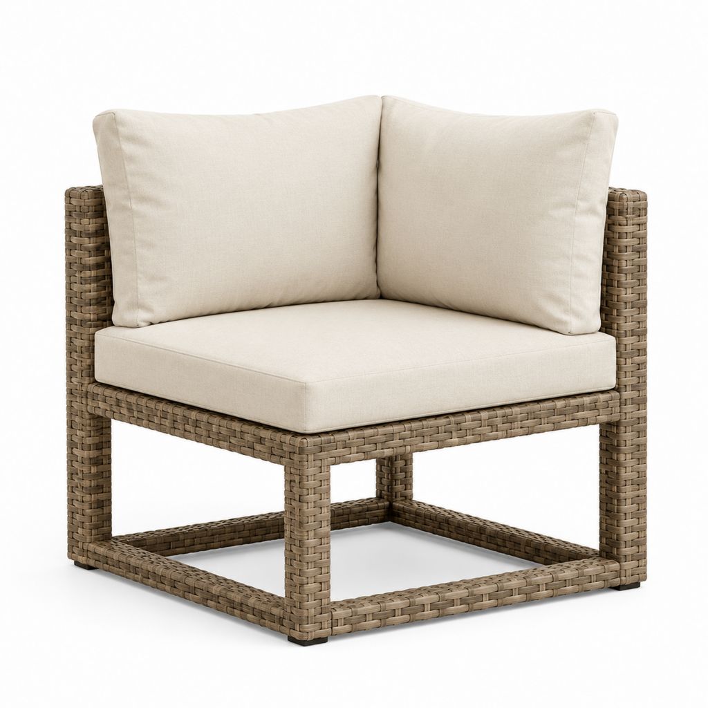 Fauteuil d'angle de jardin taupe en résine tressée PE avec coussins beige 80 x 80 x 75 cm