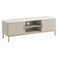 Meuble TV rectangulaire 2 portes beige effet marbre en panneaux de particules 160 x 40 x 55 cm