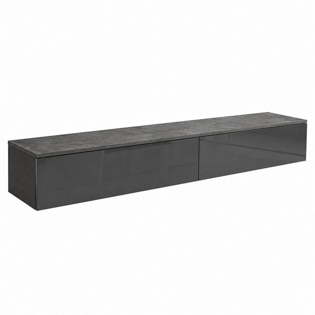 Meuble TV suspendu noir et gris béton en panneaux MDF 180 x 40 x 40 cm