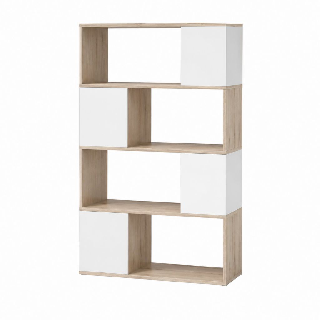 Étagère de rangement rectangulaire blanc et chêne clair en panneaux de particules mélaminés 80 x 30 x 160 cm