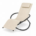 Bain de soleil à bascule beige en acier et polyester avec appui-tête 150 x 65 x 90 cm