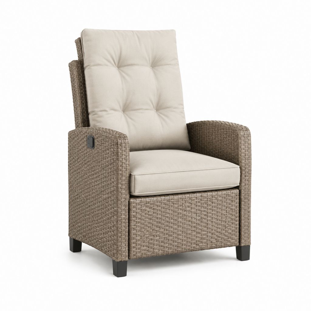 Fauteuil de jardin inclinable taupe en résine tressée PE avec coussins 69 x 85 x 101 cm