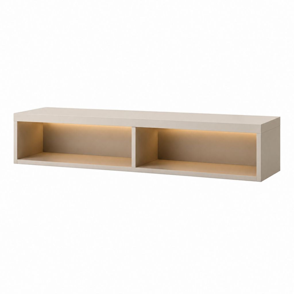 Meuble TV beige en panneaux MDF rectangulaire avec éclairage LED 180 x 40 x 45 cm