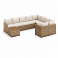 Salon de jardin d'angle 7 places beige et brun en résine tressée PE avec coussins polyester 350 x 280 x 75 cm