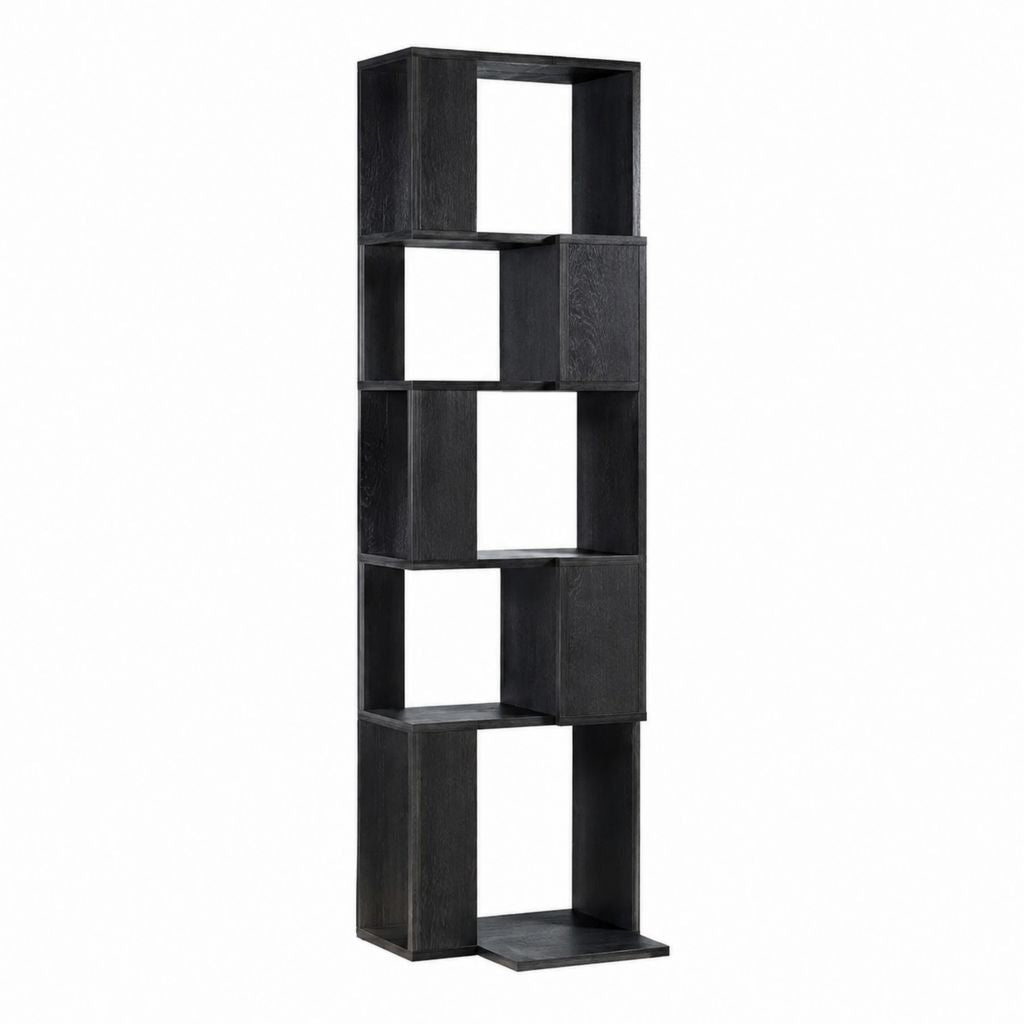 Bibliothèque colonne noire en panneaux MDF à 5 niveaux 40 x 30 x 180 cm