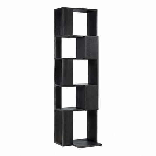 Bibliothèque colonne noire en panneaux MDF à 5 niveaux 40 x 30 x 180 cm
