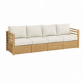 Canapé de jardin 4 places beige en bois massif d'acacia avec coussins 280 x 80 x 70 cm