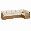 Canapé de jardin d'angle 5 places beige en acacia massif et polyester 295 x 220 x 78 cm
