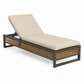 Bain de soleil inclinable rectangulaire beige et anthracite en aluminium et lattes effet bois 200 x 70 x 35 cm