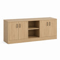 Meuble TV 160 cm chêne clair en panneaux de particules avec 4 portes et niches ouvertes