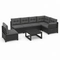 Salon de jardin modulable 6 pièces noir en pin massif avec coussins gris anthracite 210 x 140 cm